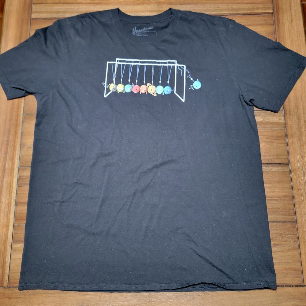 Threadless Black Unisex Tee Newton's Cradle Goodbye Pluto - Size XL